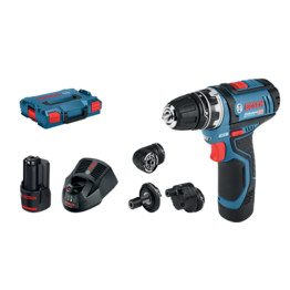 GSR 12V-15 FC 12V FlexiClick Drill Driver with 4x Chucks attachments, 2 x 2.0Ah Batteries, Charger and L-Boxx Carry Case - 06019F6070