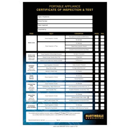 MARPATCERTS PAT TESTING CERTIFICATE PAD