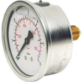 PG160-63R4G 0-160PSI Pressure Gauge 63mm Dial 1/4in BSPP Centre Back Connection, Glycerine Filled