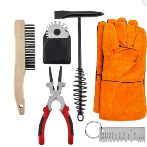wire brush, hammer and feeler guage